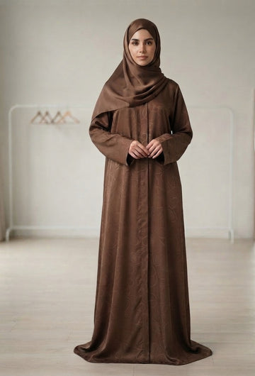 Luxury Jacquard Abaya -  Mocha Brown