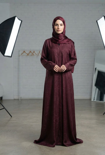 Luxury Jacquard Abaya - Maroon